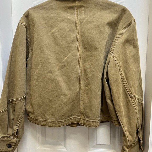 Ci Sono Kaki Denim Jacket With Vegan Leather Collar NWT Size Medium - Picture 2 of 4